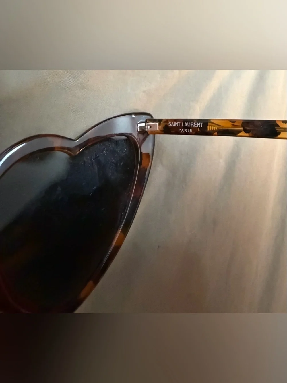 Saint Laurent Tortoiseshell Heart Sunglasses with Dark Lenses